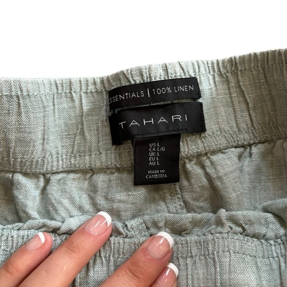 Tahari 100% Linen Light Green Cropped Women’s Pants Size Large Lagenlook Prarie - Picture 10 of 10